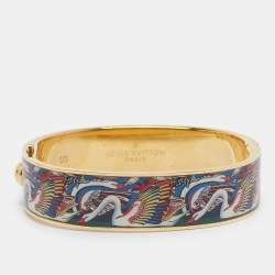 Pre Owned Louis Vuitton LV Hinge Enamel Gold Tone Bangle Bracelet S