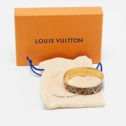 Pre Owned Louis Vuitton LV Hinge Enamel Gold Tone Bangle Bracelet S