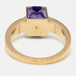 Pre Owned Louis Vuitton Gamble Crystal Gold Tone Ring Size 56