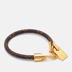 Pre Owned Louis Vuitton Monogram Luck It Brown Canvas Gold Tone Charm Bracelet