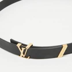Pre Owned Louis Vuitton Black Embossed Leather LV Initiales Slim Belt 75 CM