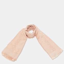 Pre Owned Louis Vuitton Pink Monogram Silk Blend Classic Shawl