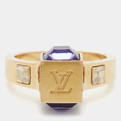 Pre Owned Louis Vuitton Gamble Crystal Gold Tone Ring Size 50