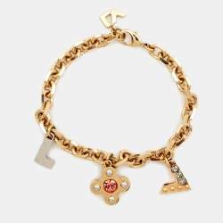 Pre Owned Louis Vuitton Love Letters Timeless Crystals Two Tone Bracelet