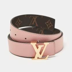 Pre Owned Louis Vuitton Rose Poudre Leather and Monogram Canvas LV Initiales Reversible Belt 80 CM