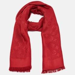 Pre Owned Louis Vuitton Red Monogram Silk/Wool Pomme d'amour Scarf