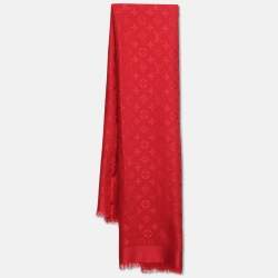Pre Owned Louis Vuitton Red Monogram Silk and Wool Shawl