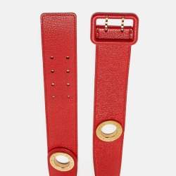 Pre Owned Louis Vuitton Red Leather Wide Buckle Belt 75CM