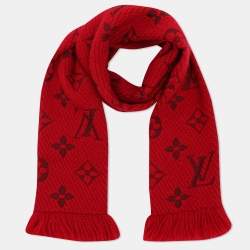 Pre Owned Louis Vuitton Red Wool Silk Logomania Scarf