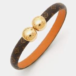 Pre Owned Louis Vuitton Monogram Brown Leather Gold Tone Bracelet