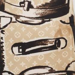 Pre Owned Louis Vuitton Red Monogram Trunks Print Silk Bandeau Scarf