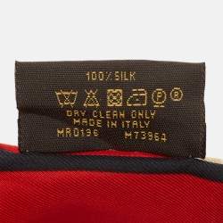Pre Owned Louis Vuitton Red Monogram Trunks Print Silk Bandeau Scarf