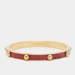 Pre Owned Louis Vuitton Gimme A Clue Red Leather Inlay Gold Tone Bangle Bracelet S