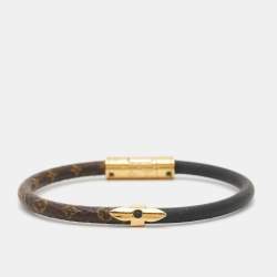 Pre Owned Louis Vuitton  Daily Confidential Canvas Leather Gold Tone Wrap Bracelet