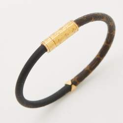 Pre Owned Louis Vuitton  Daily Confidential Canvas Leather Gold Tone Wrap Bracelet