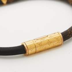 Pre Owned Louis Vuitton  Daily Confidential Canvas Leather Gold Tone Wrap Bracelet
