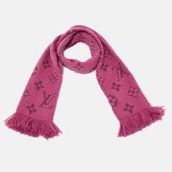 Pre Owned Louis Vuitton Pink Logomania Wool & Silk Scarf