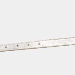 Pre Owned Vuitton Metallic Silver Leather Logo Narrow Belt 80CM