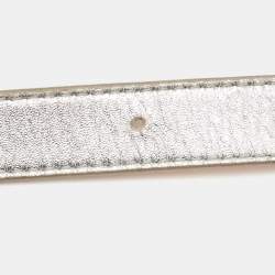 Pre Owned Vuitton Metallic Silver Leather Logo Narrow Belt 80CM