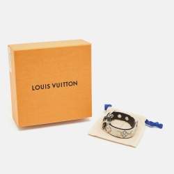 Pre Owned Louis Vuitton Heartbeat Chapman Brothers Flower Bron Ankle Monogram Leather Silver Tone Bracelet