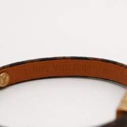 Pre Owned Louis Vuitton Keep It Canvas Leather Brown Monogram Gold Tone Bracelet