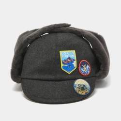 Louis Vuitton Grey Shearling Trim Wool Alps Trapper Hat Size 60