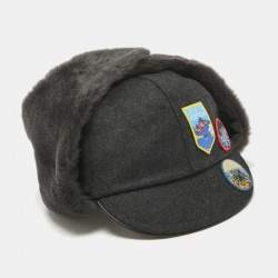 Louis Vuitton Grey Shearling Trim Wool Alps Trapper Hat Size 60