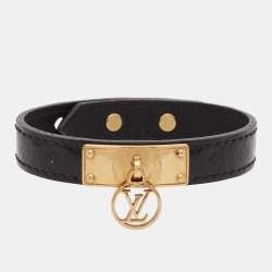 Pre Owned Louis Vuitton Vernis Logomania Black Leather Gold Tone Bracelet
