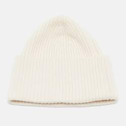 Louis Vuitton Off White Leather LV Applique Rib Knit Beanie