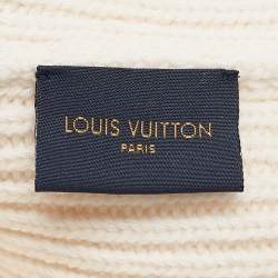 Louis Vuitton Off White Leather LV Applique Rib Knit Beanie