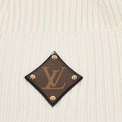 Louis Vuitton Off White Leather LV Applique Rib Knit Beanie