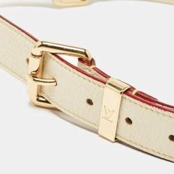 Pre Owned Louis Vuitton White Suhail Leather Studded Buckle Belt 80CM