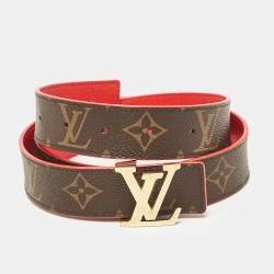 Pre Owned Louis Vuitton Red Monogram Canvas LV Initiales Reversible Belt 80CM