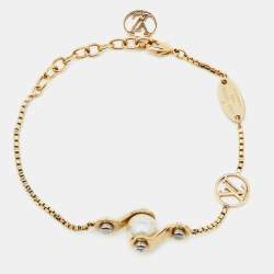 Pre Owned Louis Vuitton Speedy Faux Pearl Two Tone Gold Bracelet