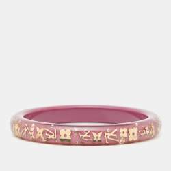Pre Owned Louis Vuitton  Pink Resin Crystals Gold Tone LV Inclusion Bracelet M