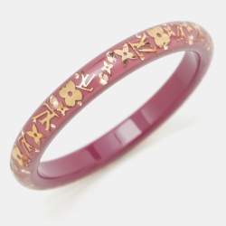 Pre Owned Louis Vuitton  Pink Resin Crystals Gold Tone LV Inclusion Bracelet M