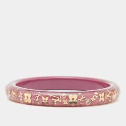 Pre Owned Louis Vuitton  Pink Resin Crystals Gold Tone LV Inclusion Bracelet M