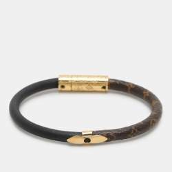 Pre Owned Louis Vuitton Black Monogram Canvas and Leather Daily Confidential Gold Tone Wrap Bracelet