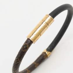 Pre Owned Louis Vuitton Black Monogram Canvas and Leather Daily Confidential Gold Tone Wrap Bracelet