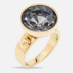 Louis Vuitton Crystals Gold Tone Ring Size 55