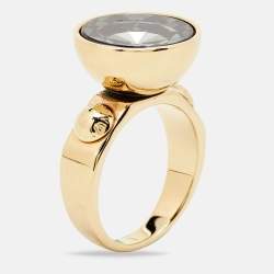 Louis Vuitton Crystals Gold Tone Ring Size 55