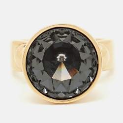 Louis Vuitton Crystals Gold Tone Ring Size 55