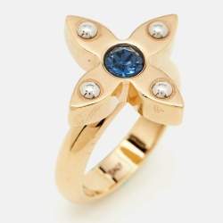 Louis Vuitton Love Letters Crystals Two Tone Gold Ring Size 53