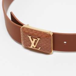Louis Vuitton Brown Leather and Snakeskin Square Logo Buckle Belt 80CM