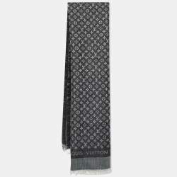 Pre Owned Louis Vuitton Black Monogram Silk & Wool Petit Louis Shawl