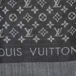 Pre Owned Louis Vuitton Black Monogram Silk & Wool Petit Louis Shawl