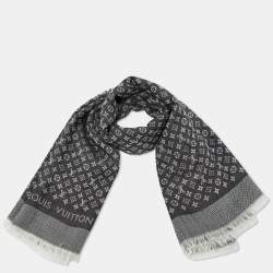 Pre Owned Louis Vuitton Black Monogram Silk & Wool Petit Louis Shawl