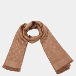 Pre Owned Louis Vuitton Cappuccino Monogram Silk & Wool Shawl 
