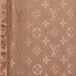 Pre Owned Louis Vuitton Cappuccino Monogram Silk & Wool Shawl 