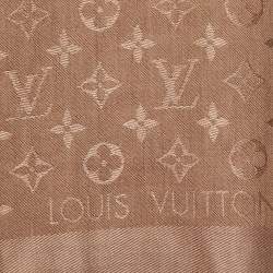 Pre Owned Louis Vuitton Cappuccino Monogram Silk & Wool Shawl 